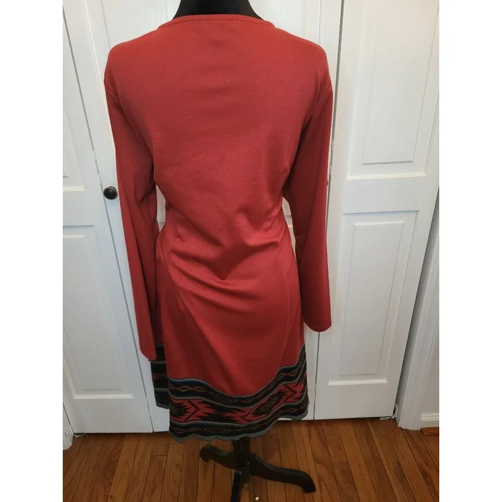 Spense Copper Knit Dress Aztec Sweater Trim 16W Boho Western Hippie Equestrian - Picture 2 of 10